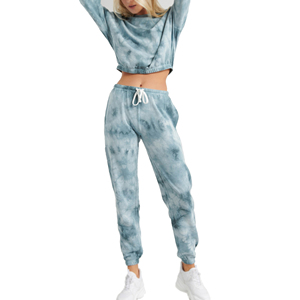 Women <b>Tie</b> Dye Hooded Tracksuit Set Full Length Sweatpants With Side Pockets Casual Spring Wear Drawstring Closure - Product Image 1