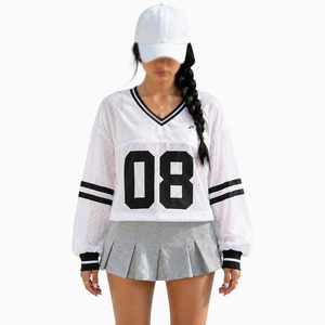Maillot de football américain pour femme, style sportif, col en V, coupe courte en maille, manches courtes, coupe ample, personnalisable pour équipe - Product Image 4