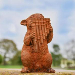 Garden Ornaments Manufacturer Handicrafts Cast Iron <b>Mouse</b> With Musical Instrument Sculpture Ground Mount - Product Image 1