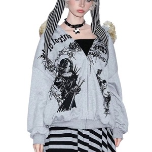เสื้อฮู้ดซิปแต่งขนเฟอร์สำหรับฤดูหนาว สีเทา พิมพ์ลายกราฟิกอนิเมะ ทรงโอเวอร์ไซส์ สไตล์ฮาราจูกุ Y2K กอธิค สตรีทแวร์ สำหรับผู้หญิงและผู้ชาย - Product Image 5