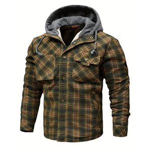 Customizable Men's Hooded Front Logo Soft <b>Flannel</b> <b>Jacket</b> Loose Fit Casual Breathable Knitted - Product Image 2