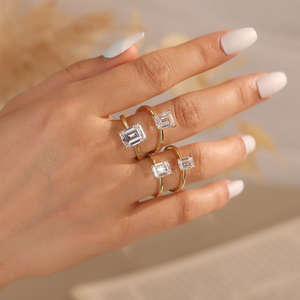 Bague de fiançailles solitaire en or massif 14 carats avec diamant de laboratoire taille émeraude 1 carat, couleur DEF, clarté VS-VVS, certifié IGI, pour elle - Product Image 2