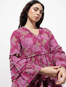 ชุดเดรสผ้าฝ้ายแขนยาวสีม่วงสำหรับผู้หญิงคอวีลำลองฤดูร้อนเอ-ไลน์น้ำหนักเบาระบายอากาศได้ดีชุดเดรสแฟชั่นสุภาพสตรีที่หรูหรา - Product Image 2