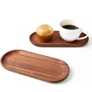 Ensemble de plateaux ovales en bois massif faits à la main, plateaux en bois naturel pour les collations, le café et pour la maison, l'hôtel, la restauration - Product Image 2