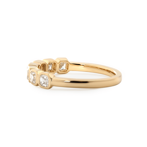 Handcrafted 2.5mm Asscher Cut Lab Grown Diamond IGI Certified <b>Gold</b> <b>Ring</b> Luxury 7-Stone Bezel <b>Set</b> Half Eternity Wedding Band - Product Image 4