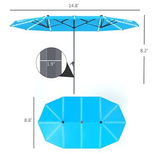 Ombrellone da Esterno Extra Large 15ft a Doppia Faccia con Luci Solari UPF50+ in Alluminio con Manovella Blu Raggio 2.5m 2.7m 3m 1m - Product Image 3