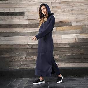 Sudadera informal de manga larga con capucha y abertura para mujer, vestido maxi con bolsillo canguro - Product Image 5