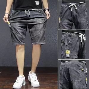 Pantalones Cortos Bermuda de Mezclilla Lavada para Hombre con Cierre de Cordón y Bolsillos, Estilo Casual, Cintura Media, Tela de Lona de Algodón Azul - Product Image 6