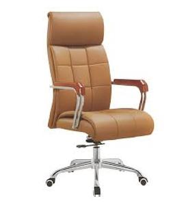 Fauteuil de direction en cuir beige à dossier haut de qualité supérieure avec base chromée et accoudoir en bois pour le confort du bureau - Product Image 1