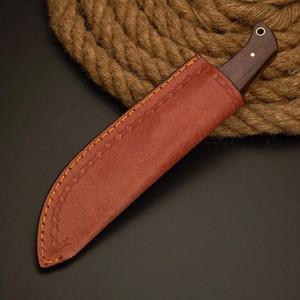 Couteau de chasse premium en acier Damas sur mesure, lame pointue, manche en bois de palo, étui en cuir véritable, qualité 100 %. - Product Image 6