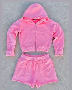 Conjunto Deportivo de Forro Polar con Capucha Rosa para Hombre, Impermeable, con Cierre Frontal de Cremallera, Logotipo de Marca, Pantalones Cortos Casuales, Manga Larga, Ropa de Invierno - Product Image 3