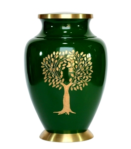 Urne funéraire pour adultes bleu marine et laiton - Urne commémorative gravée à la main avec un arbre de vie doré pour les cendres humaines. - Product Image 2