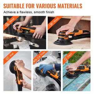 Lijadora Orbital Aleatoria sin Escobillas de 350W, 5-6 Pulgadas, 10,000 RPM, 6 Velocidades Variables, Lijadora Eléctrica de Palma, 20 Piezas para Maquinaria de Carpintería - Product Image 3