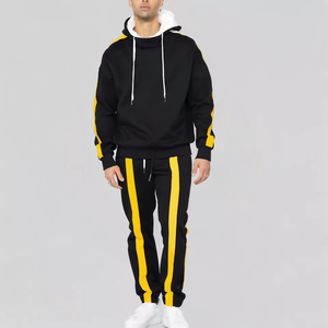 Sudadera con Capucha Estampada Informal para Hombre, 100% Algodón, con Rayas Amarillas, Ropa Deportiva Urbana para Entrenamiento de Invierno - Product Image 1