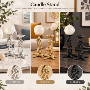 Seahorse <b>Candle</b> Holder <b>Set</b> Silver Decorative Home Decoration Animal Shape Starfish Base - Product Image 4