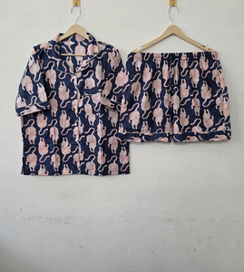 Ensemble de pyjama élégant et luxueux en coton 100% fait main pour femmes, imprimé floqué Jaipuri, vêtements de nuit doux, vêtements de détente d'été, ensemble de pyjama, combinaison de nuit - Product Image 1