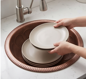Fregadero de Cobre Martillado Hecho a Mano de Alta Calidad, Fregadero Redondo Individual para Encimera, Acabado Mate Rústico, Diseño Único para Cocina - Product Image 3
