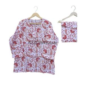 Ensemble pyjama de nuit pour femmes, fait main, hiver, romantique, imprimé floral, 100% coton, respirant, doux, taille élastique, col rond - Product Image 2