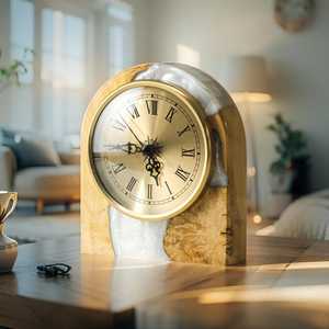 Handmade Wood Amber Resin Desk <b>Clock</b> Elegant Living Room Office Decor - Product Image 2