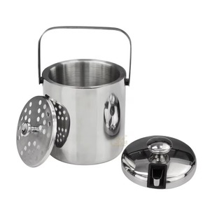 Golden Round Metal Ice <b>Bucket</b> With Lid And Tongs Rust Resistant Party Beverage Cooler Vintage Design Style - Product Image 3