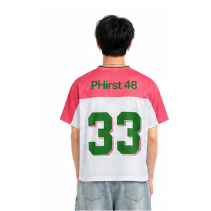 Camiseta de Fútbol Unisex Rosa y Blanca con Malla, Número 33, Estampado Verde en Tela Twill, Cuello en V, Manga Corta, Transpirable, para Adultos - Product Image 4