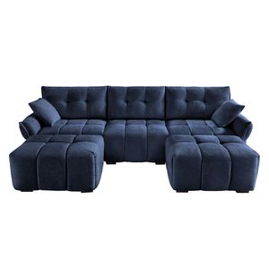Elegante Set Divano a 3 Posti con Pouf e Cuscini Decorativi, Struttura Robusta in Legno Massello, Tessuto Chenille per Soggiorno - Product Image 5