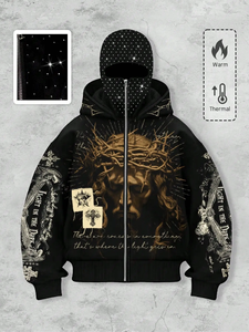 Sweat-shirt à capuche unisexe 100% coton à imprimé étoiles, motif graphique yeux scintillants, streetwear, automne - Product Image 2