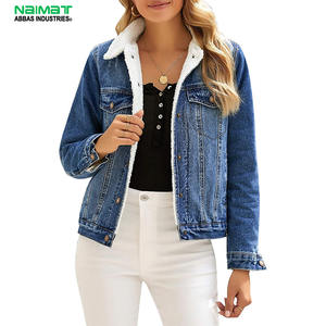 Chaqueta de mezclilla de algodón con forro de sherpa para mujer, cuello de piel cálido, ropa exterior informal para mujer, ajuste delgado, moda urbana - Product Image 1