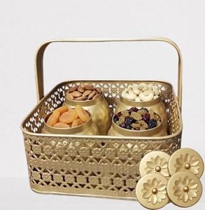 Vintage Metal Spice Storage <b>Basket</b> <b>With</b> Handle 8x4 Inches Kitchen Organizer For Spices <b>With</b> <b>Lids</b> Handcrafted Design - Product Image 3