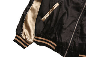 Chaqueta Bomber Casual Estilo Satinado para Hombre, Negra, de Poliéster y Lona, con Bordado a Mano, Cuello Alto, Cierre de Cremallera, Secado Rápido - Product Image 6