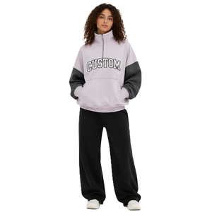 Women's Hoodies Neutral Color Block Wholesale Sweatshirt Custom Embroidery Logo Half <b>Zip</b> Fleece Heavyweight Stand Color Winter - Product Image 3