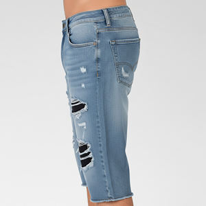 Pantalones cortos vaqueros vintage rasgados de color azul claro, lavados con efecto desgastado, con cierre de cremallera, de mezclilla, resistentes al viento, de algodón transpirable de alto gramaje, ¡los más vendidos! - Product Image 5