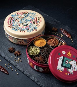 Modern Printed Iron Masala Storage <b>Box</b> Decorative Round Spice Holder for Kitchen Accessories Printed Iron Spice Containers - Product Image 5