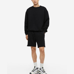 Shorts Bermuda en Coton Tricoté 100% pour Homme, Taille Mi-Haute, Fermeture à Cordon, Poches Avant, Décontracté, Respirant, Noir Uni - Product Image 6