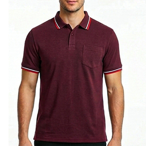 Men's 100% Cotton Silk Screen Printed Front Logo Anti-Wrinkle for T-<b>Shirt</b> Short Sleeve <b>Pocket</b> Tee Burgundy Casual Wear - Product Image 3