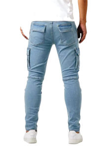 Jean en denim unisexe tendance, coupe décontractée, taille mi-haute, extensible, en coton bleu respirant et écologique - Product Image 5