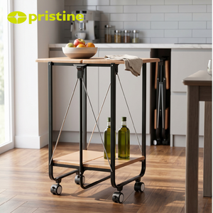 Carrito de Bar Plegable de Hierro Moderno con Superficie de Madera, Diseño Multifuncional y que Ahorra Espacio, Fácil de Montar, para Uso en el Hogar y la Cocina - Product Image 3