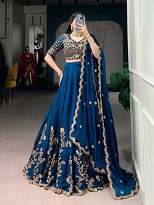 TENNECY Rangoli Choli en soie brodé de fils délicats, longueur cheville, pour fêtes d'hiver et mariages, protection solaire, séchage rapide, extensible - Product Image 3