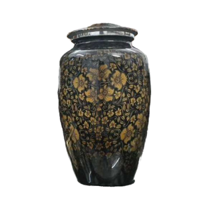 Urne funéraire artisanale en aluminium noir mat, avec logo personnalisé, design bohème, style original, capacité 1-2L, cylindrique, pour cendres humaines - Product Image 1