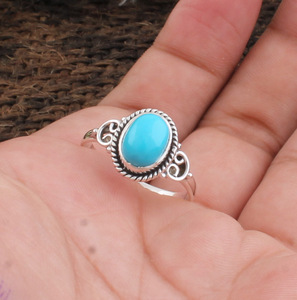 925 Sterling <b>Silver</b> Bezel Setting Turquoise Oval Cut Handmade Classic <b>Boho</b> Dainty Solitaire <b>Ring</b> Certified Jaipur Unisex - Product Image 1