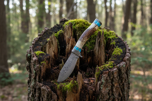 Couteau Bowie Viking artisanal en acier Damas, manche en corne, 10 pouces, pointe tombante |   Étui en cuir de qualité supérieure pour le camping et les cadeaux - Product Image 6