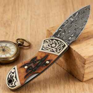 Premium Custom Handmade Dewdrop Folding Knife Stag Damascus <b>Steel</b> Folding Knife Engraved Handle Hunting Camping OEM Knife - Product Image 5
