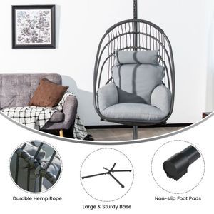 Hanging <b>Egg</b> <b>Chair</b> with Stand Soft Cushion Pillow Swing Hammock Foldable Folding <b>Chair</b> - Product Image 3
