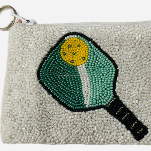 Pochette à monnaie perlée en forme de raquette de pickleball verte, sac magnétique fait à la main, pochette de poignet, pochette de sport scintillante, cadeau, pliable, tendance, pour femmes - Product Image 1
