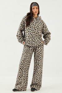 Women's White Yellow Acid Wash Winter <b>Leopard</b> <b>Print</b> 2-Piece Tracksuit Set Oversized Hoodie Wide Leg Pant Casual Streetwear - Product Image 6