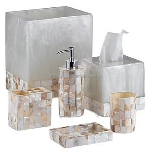 Juego de Accesorios de Baño Personalizado de Siete Piezas de Nácar, Bandeja, Caja, Florero, Dispensador, Más Vendido - Product Image 2