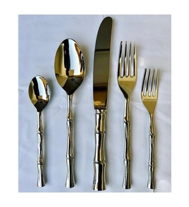 Juego de Cubiertos de Acero Inoxidable de Alta Calidad, Vajilla Elegante, Cubertería Dorada, Juego de Cuchillos, Tenedores y Cucharas con Diseño de Bambú en el Mango - Product Image 1