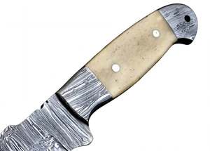 Cuchillo utilitario de hoja fija de acero de Damasco hecho a mano con mango de hueso, herramienta de corte para exteriores con funda de cuero - Product Image 4
