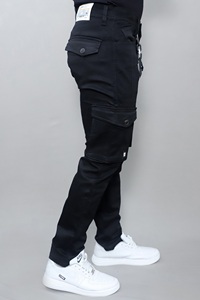 Jeans cargo noirs de qualité supérieure Gex pour hommes, taille mi-haute et extensibles - Product Image 2