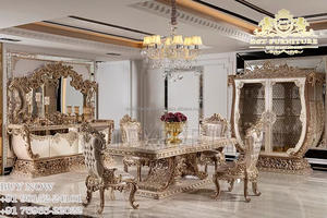 Meubles de salle à manger polonais métalliques argentés meubles de salle à manger classiques polonais métalliques pour la maison salle à manger sculptée de luxe - Product Image 4